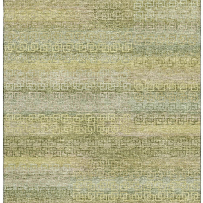 10' X 14' Striped Washable Area Rug With UV Protection (715105) - Sage / Gold