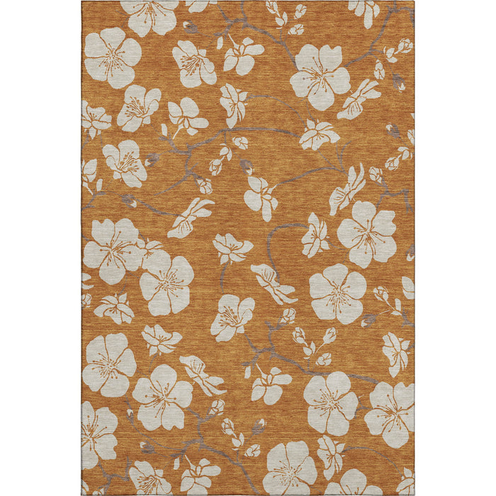 10' X 14' Floral Washable Area Rug With UV Protection (681065) - Rust / Beige