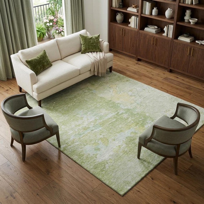 10' X 14' Abstract Washable Area Rug With UV Protection (692160) - Artichoke Green / Gold