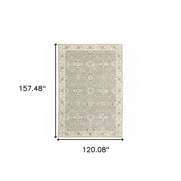 10' x 13' Oriental Power Loom Area Rug - Gray And Ivory