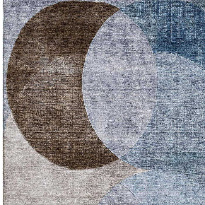 10' X 14' Geometric Washable Area Rug With UV Protection (686258) - Denim Blue / Brown / Beige