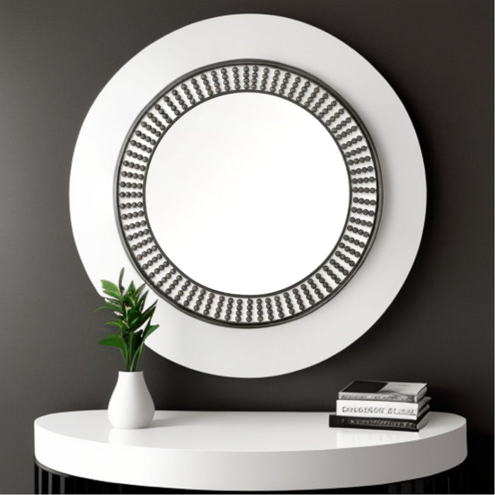 42" Round Frame Wall Mirror With Beads - Black