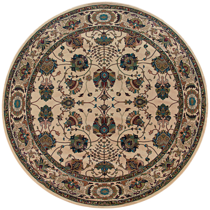 8' Traditional Oriental Polypropylene Round Rug - Ivory And Red