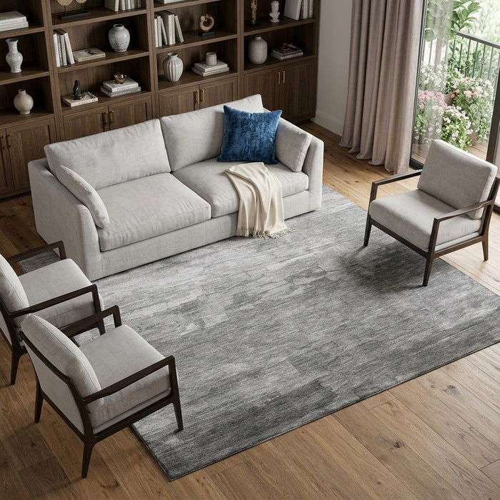 10' X 14' Striped Washable Area Rug With UV Protection (693870) - Gray / Silver / Charcoal