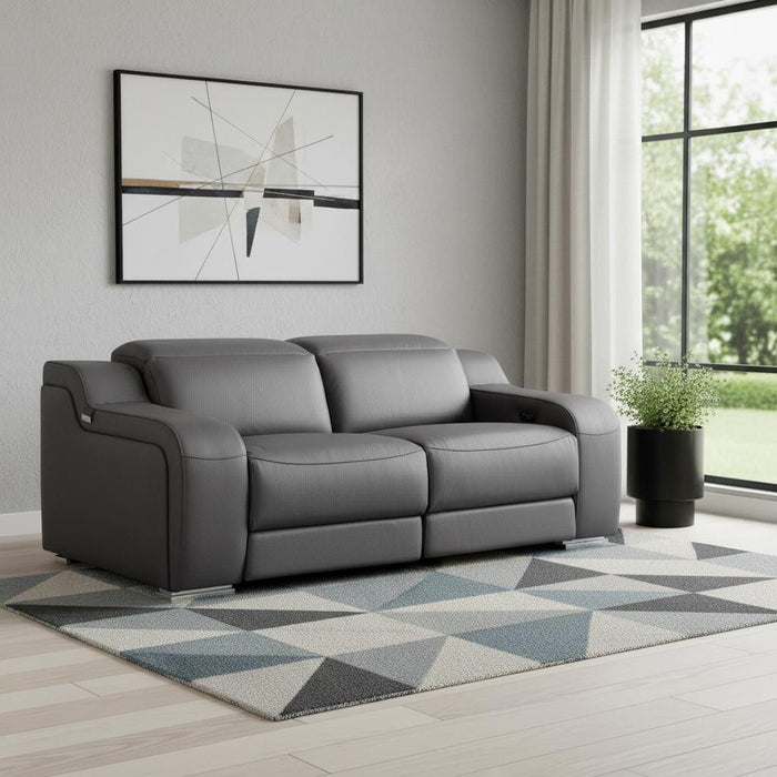 Italian Leather Power Reclining Loveseat (633749) - Dark Gray / Silver