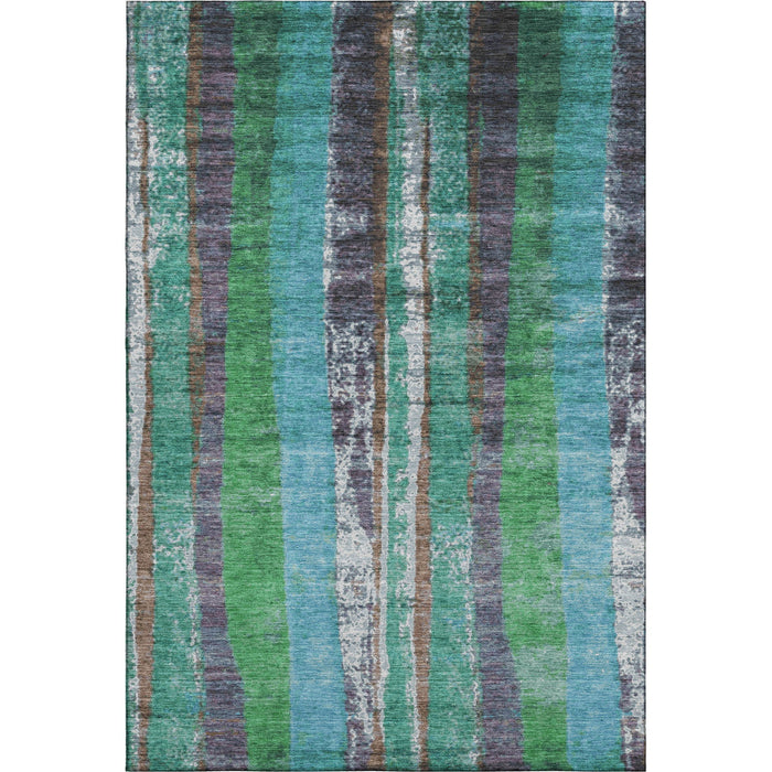 10' X 14' Striped Washable Area Rug With UV Protection (707803) - Teal / Green / Ivory