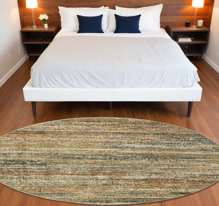 7' Round Abstract Area Rug - Gold And Green