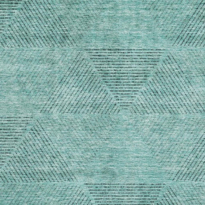 10' X 14' Geometric Washable Area Rug With UV Protection - Teal And Gray