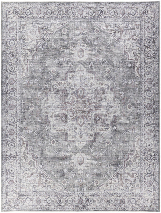 10' X 14' Floral Distressed Area Rug (573757) - Gray
