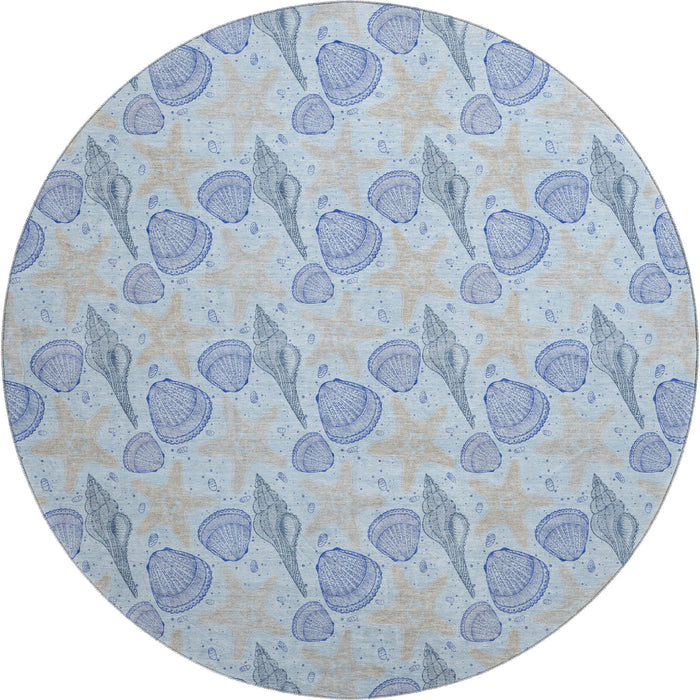 8' Geometric Washable Round Rug With UV Protection (645771) - Blue / Beige