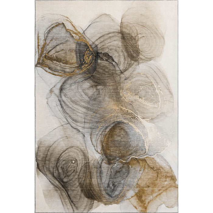 10' X 14' Abstract Washable Area Rug With UV Protection (647026) - Brown / Ivory