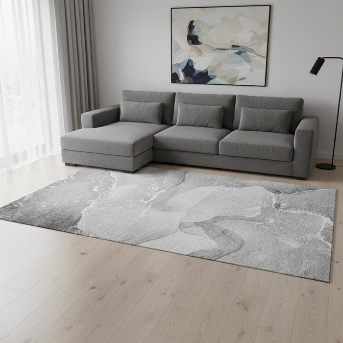 9' X 12' Abstract Washable Area Rug With UV Protection (647205) - Gray / Ivory