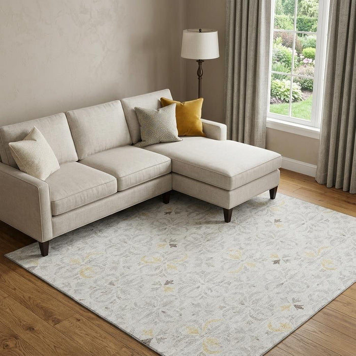 10' X 14' Floral Washable Area Rug With UV Protection (673945) - Ivory / Beige