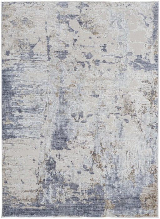 8' x 10' Abstract Power Loom Worn Faded Area Rug - Ivory Gray And Blue
