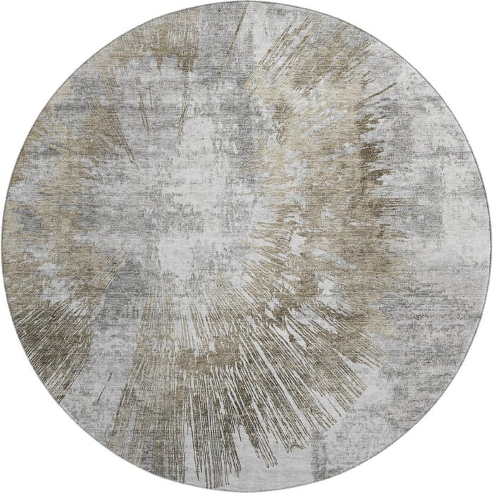 8' Abstract Washable Round Rug Polyester With UV Protection - Taupe / Gray