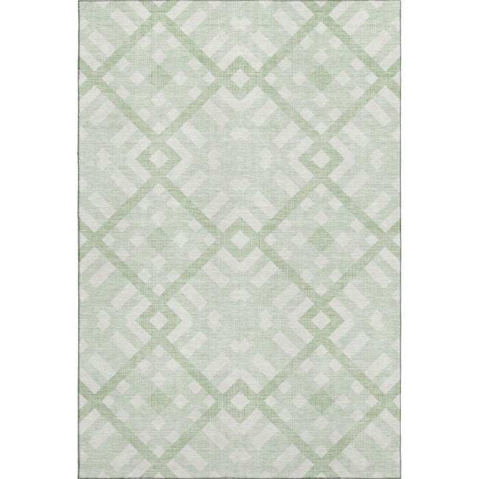 10' X 14' Geometric Washable Area Rug With UV Protection (651400) - Mint Green / Ivory