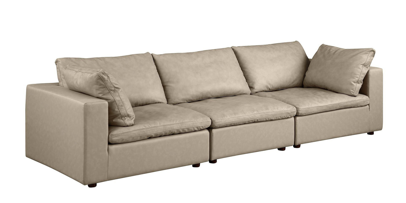 Top Grain Leather Reclining Solid Wood Sofa - Beige