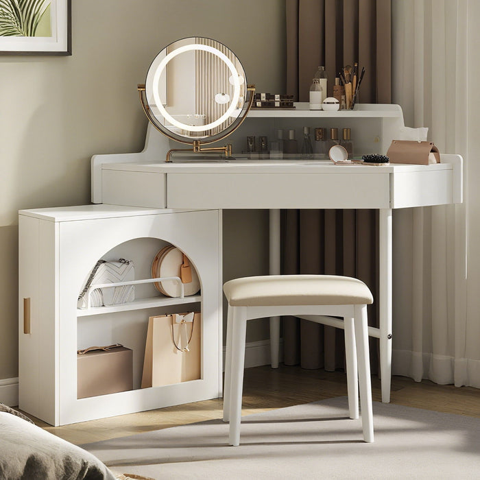 56" Wood Lighted Vanity Single Drawer Dresser - White