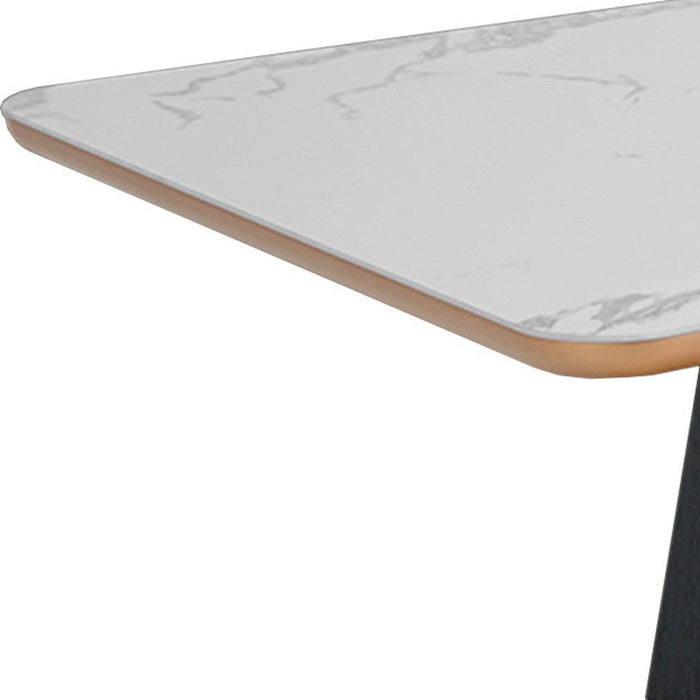 Ceramic Wood Pedestal Base Dining Table - White / Black