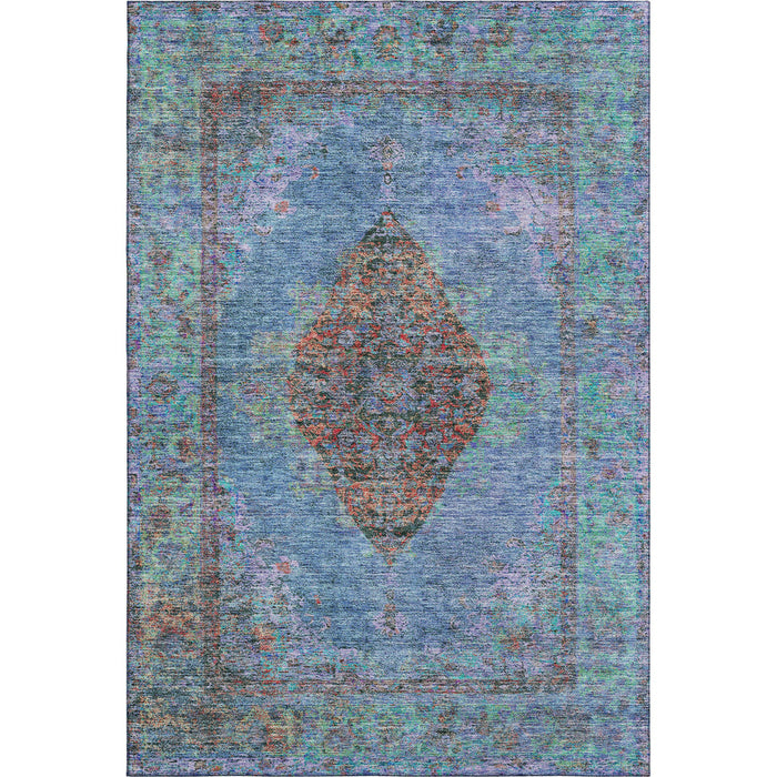10' X 14' Medallion Washable Area Rug With UV Protection (714823) - Blue / Rust