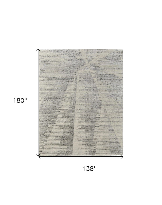 11.5' x 15' Abstract Hand Knotted Worn Faded Area Rug - Ivory And Gray
