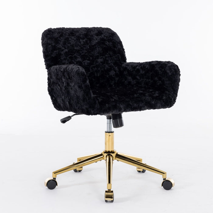 Giga swivel office chair with artificial rabbit hair upholstery, metal base, adjustable height, and 360-degree swivel functionality.