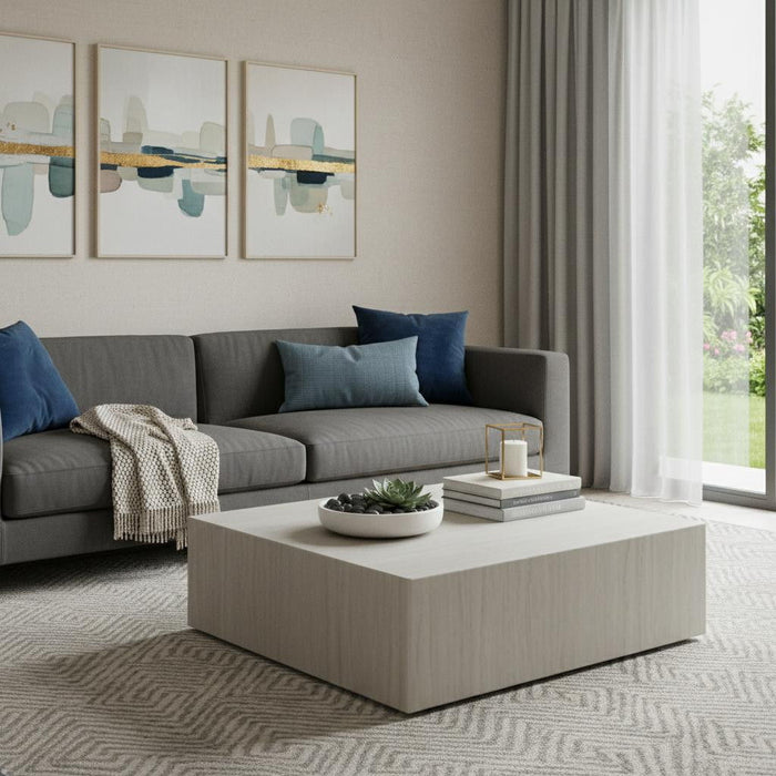 Genuine Marble Square Wheel Coffee Table - Beige