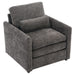 Giga cozy upholstered cushion armchair with plush fabric and wooden legs, ideal for living room comfort and style.