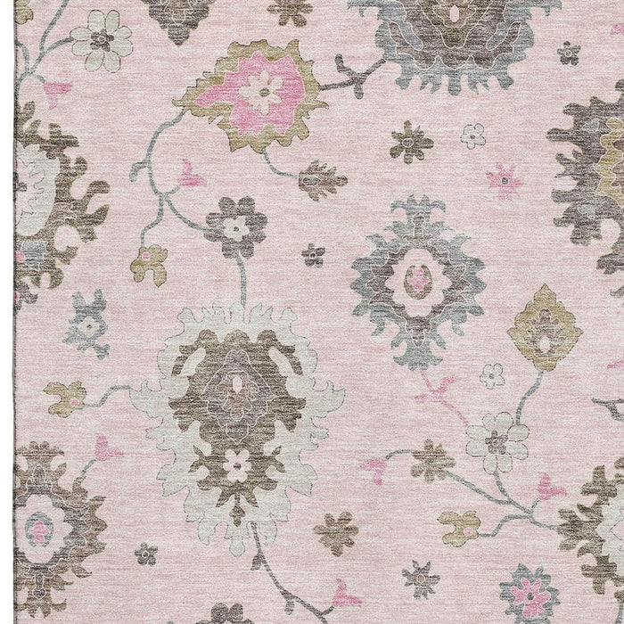 8' X 10' Floral Medallion Washable Area Rug With UV Protection - Pink