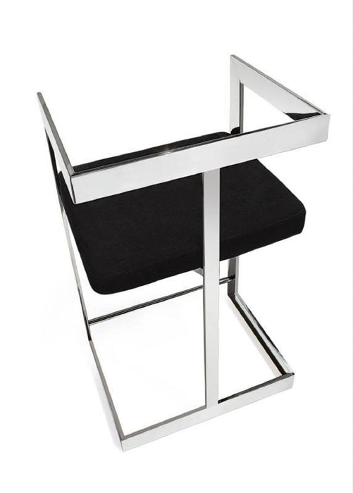 Velvet And Stainless Steel Low Back Counter Height Bar Chair - Black And Silver