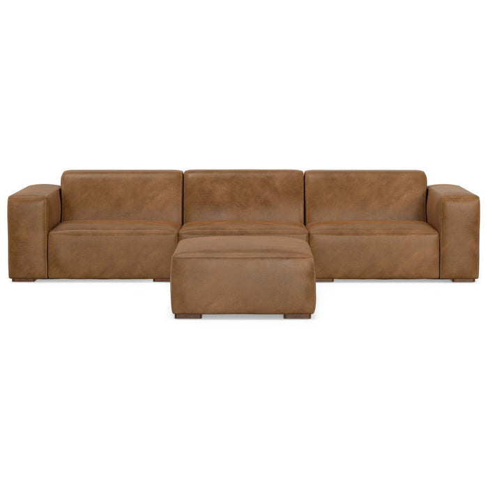 122" 2 Piece Living Room Set Leather Sofa With Ottoman - Brown