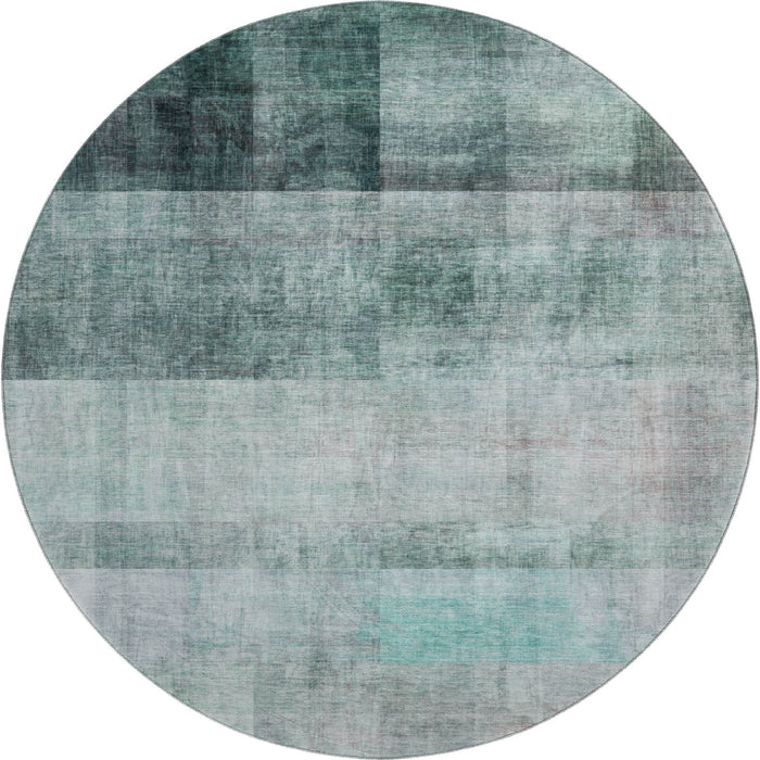 8' Abstract Washable Round Rug With UV Protection (649657) - Teal / Ivory