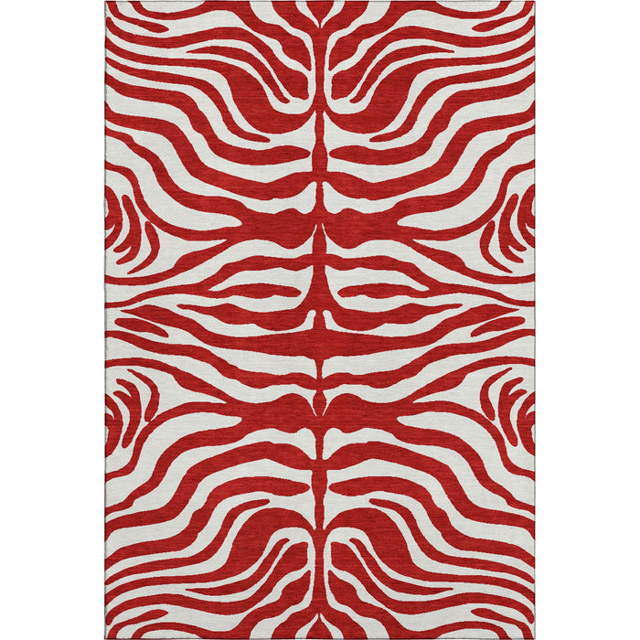 10' X 14' Animal Print Washable Area Rug With UV Protection (681803) - Red / Ivory