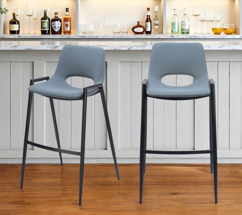 30" Faux Leather And Steel Low Back Bar Height Bar Chairs (Set of 2) - Blue / Black