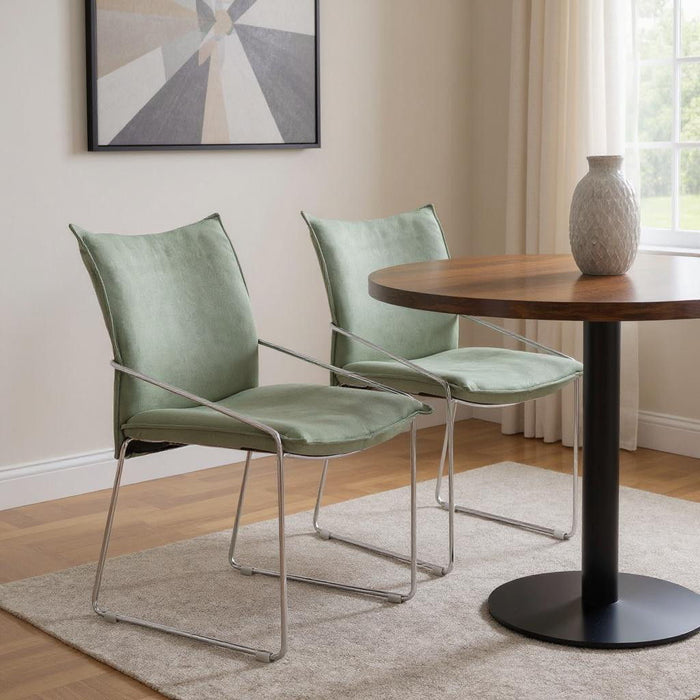 Upholstered Fabric Dining Arm Chairs (Set of 2) - Green / Silver