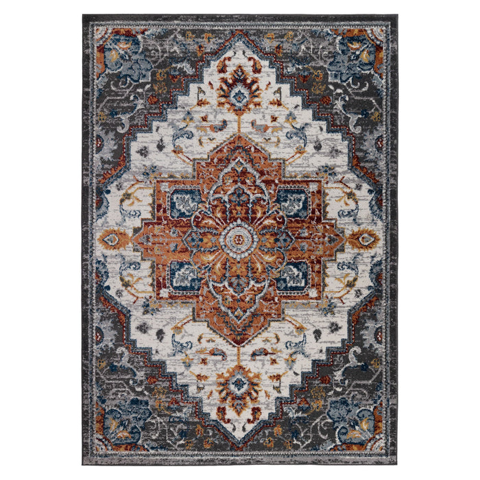 9' x 12' Medallion Power Loom Area Rug - Gray Rust And Orange