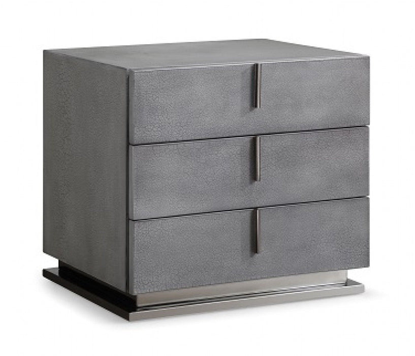 Crackle Finish Three Drawer Nightstand - Gray