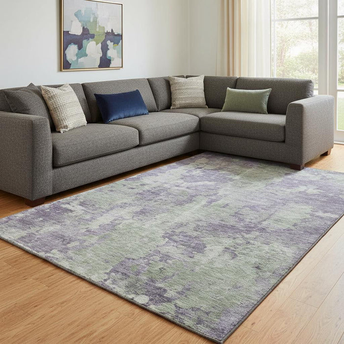 10' X 14' Abstract Washable Area Rug With UV Protection (649846) - Purple / Ivory
