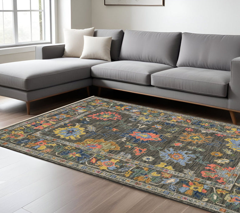 7' X 10' Oriental Area Rug With Fringe - Gray / Blue