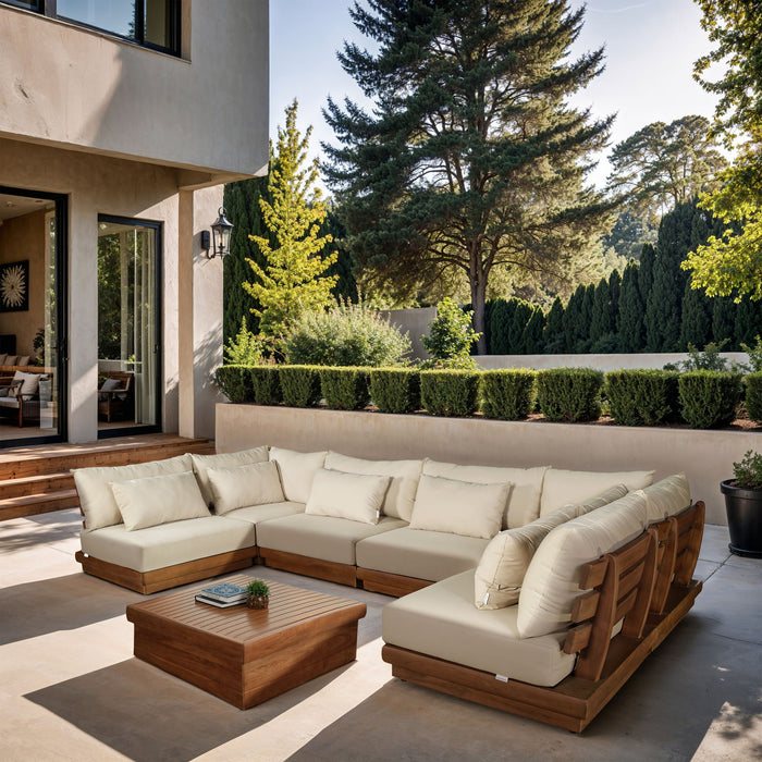 Mirella - 6 Piece Water Resistant Fabric Upholstered Outdoor Patio Modular Sectional