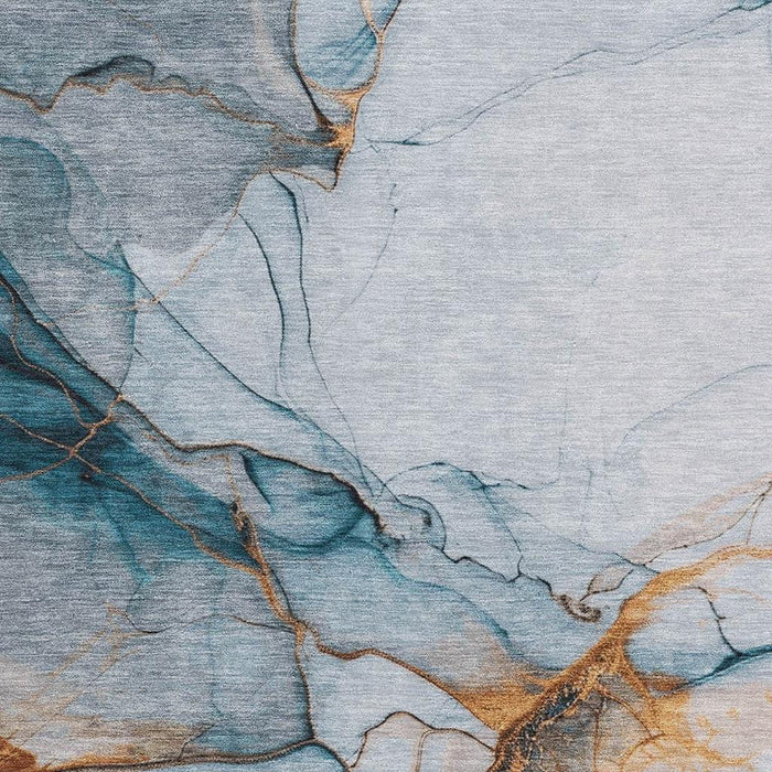 10' X 14' Abstract Washable Area Rug With UV Protection (697320) - Sky Blue / Copper / Ivory