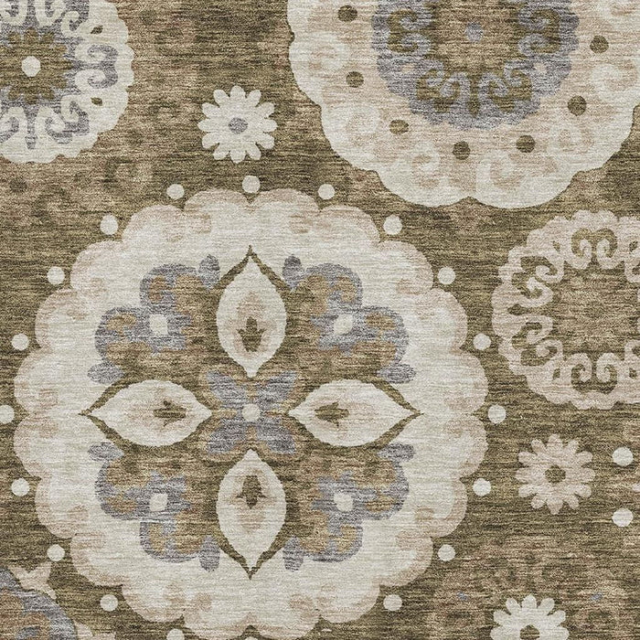 10' X 14' Medallion Washable Area Rug With UV Protection - Brown