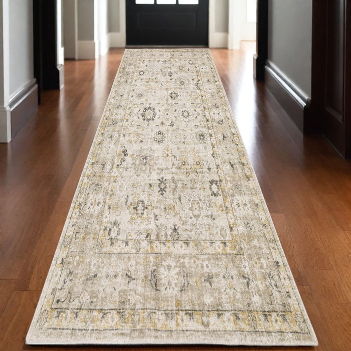 10' Oriental Hand Tufted Runner Rug - Beige And Gold