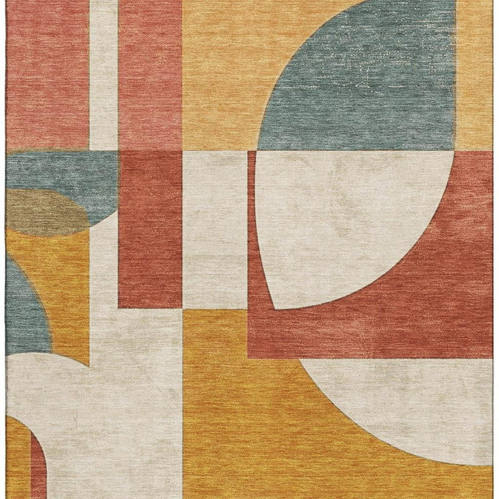 10' X 14' Abstract Geometric Washable Area Rug With UV Protection (697350) - Coral / Gold / Ivory