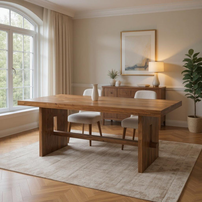 75" Solid Wood Trestle Base Dining Table - Brown