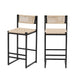Giga Style B woven bar stool set with backrest, cream-colored paper rope weave dining chairs for kitchen island.