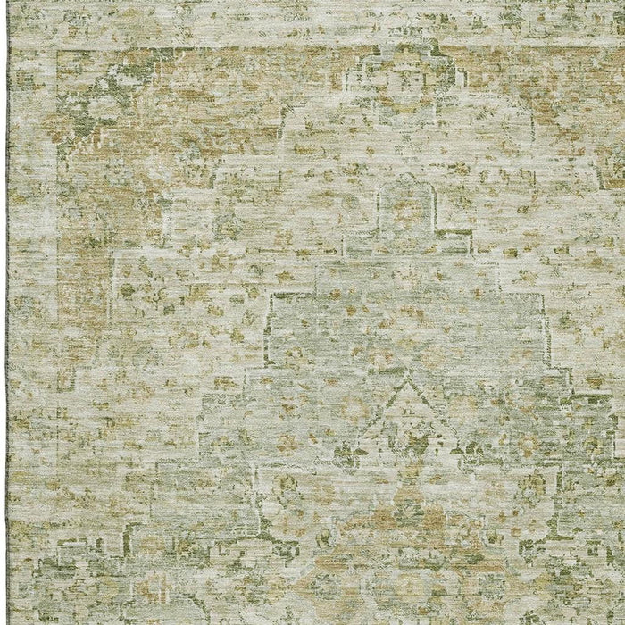 10' X 14' Floral Medallion Washable Area Rug With UV Protection (705089) - Sage / Wheat