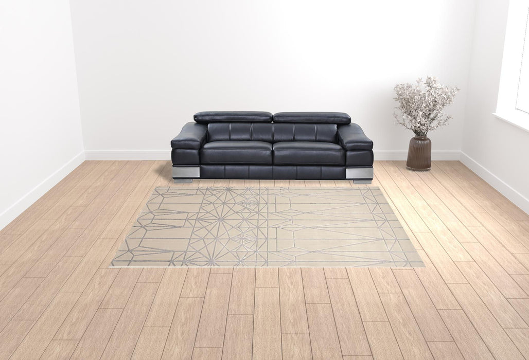 9' x 12' Geometric Area Rug - White Silver And Gray