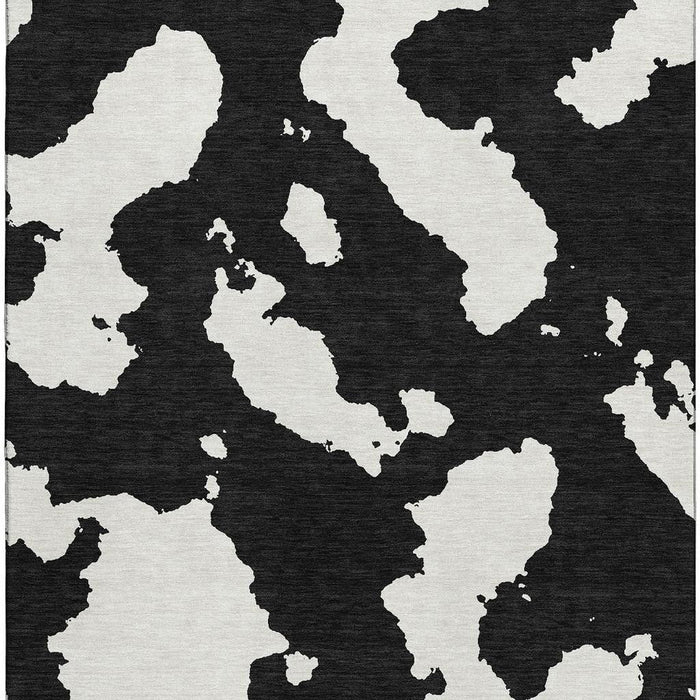 10' X 14' Abstract Washable Area Rug With UV Protection (677004) - Black / Ivory