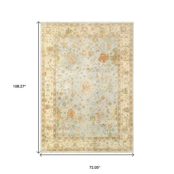 6' X 9' Wool Oriental Hand Knotted Area Rug - Blue And Sand